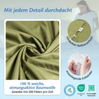 Mit jedem Detail durchdacht – 100 % atmungsaktive Baumwolle, 200 Fäden pro Zoll, Hellolivgrün