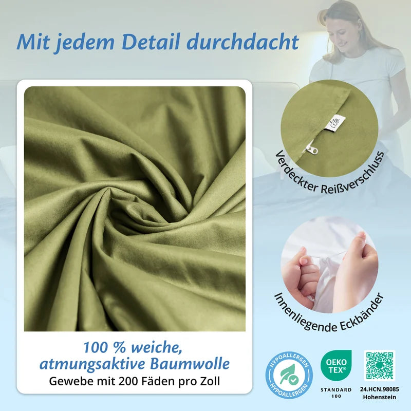 Mit jedem Detail durchdacht – 100 % atmungsaktive Baumwolle, 200 Fäden pro Zoll, Hellolivgrün