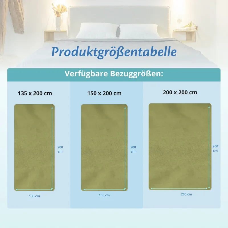 Produktgrößentabelle – Bezug in 135x200, 150x200 und 200x200 cm, Hellolivgrün