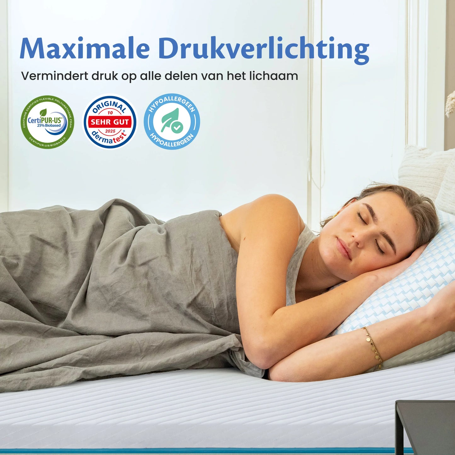Ella matrastopper met maximale drukverlichting, vermindert druk op alle delen van het lichaam en ondersteunt een comfortabele nachtrust.