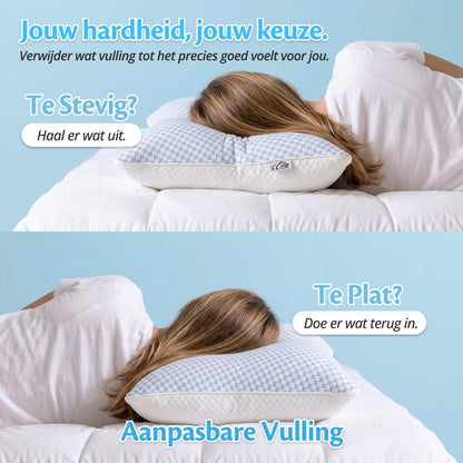 Aanpasbare vulling van het Ella Moon Hoofdkussen – voeg traagschuim toe of verwijder het voor de ideale hoogte en stevigheid