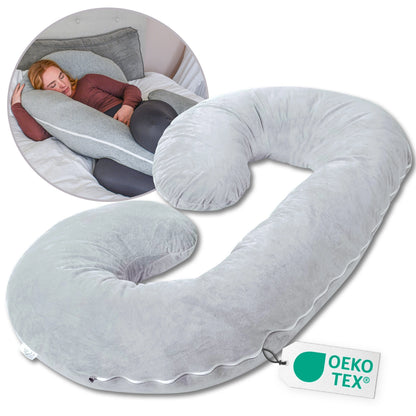 Een groot grijs zwangerschapskussen van het merk Ella Sleeps C - Shape Katoen.