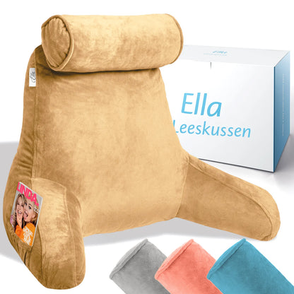 Bruin leeskussen dat ondersteuning biedt tijdens het lezen, met een stijlvol en modern ontwerp.