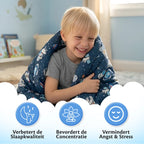 Kind met Ella space verzwaringsdeken met voordelen voor slaapkwaliteit concentratie en ontspanning