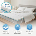 Matratzentopper 7 cm Höhe – sicherer Sitz, Doppeldichte-Stützsystem, waschbarer Bezug