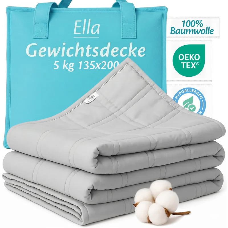 Ella Gewichtsdecke Grau 5 kg 135x200 cm – Schwere Decke aus 100 % Baumwolle