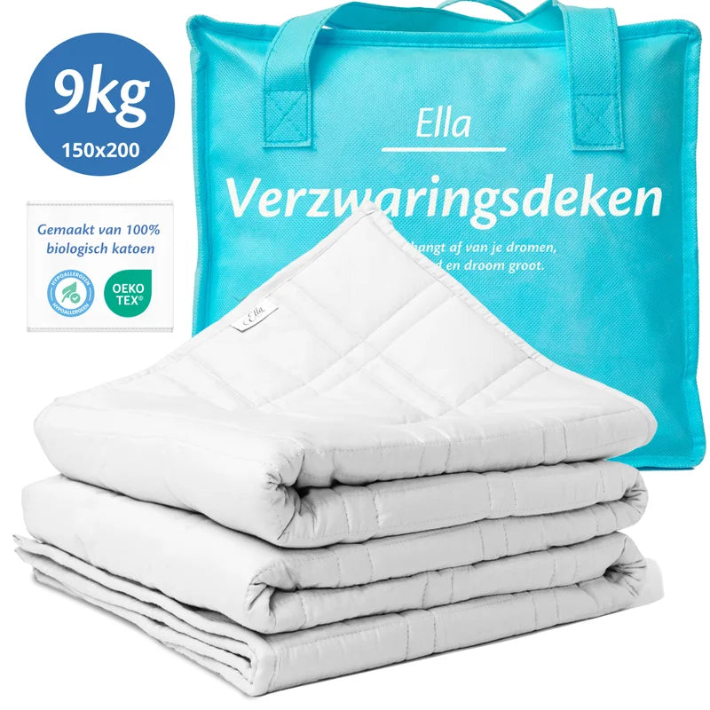 Ella verzwaringsdeken 9 kg 135x200 cm van biologisch katoen, met OEKO-TEX certificering en gelijkmatige stiknaden.
