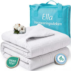 Witte Ella verzwaringsdeken met katoenen hoes, opbergtas en OEKO-TEX keurmerk.