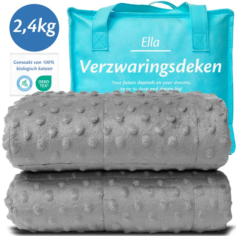 Een verzwaringsdeken van 2,4 kg een schattige Minky print voor kinderen.