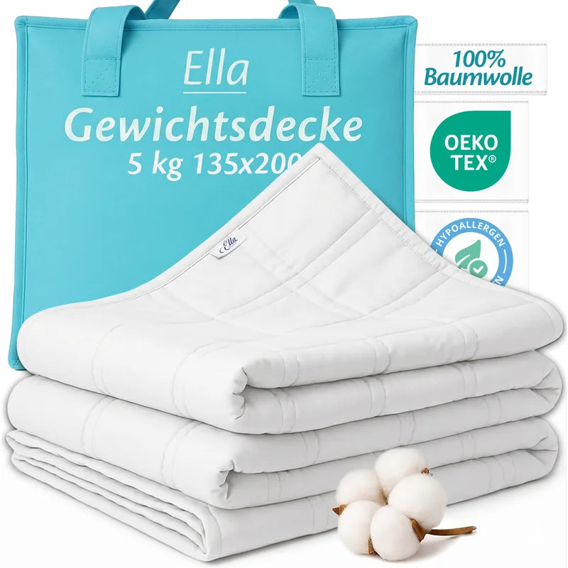 Ella Gewichtsdecke Weiß 5 kg 135x200 cm – Schwere Decke aus 100 % Baumwolle
