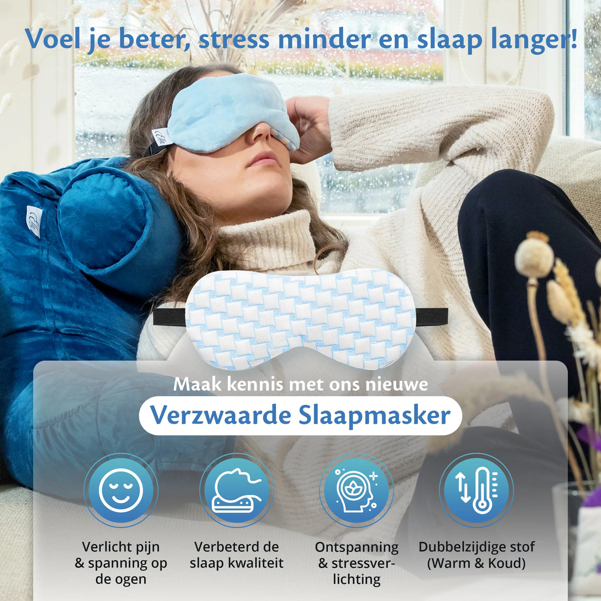 Eine Frau, die mit einer Schlafmaske schläft, perfekt für einen besseren Nachtschlaf und weniger Stress.