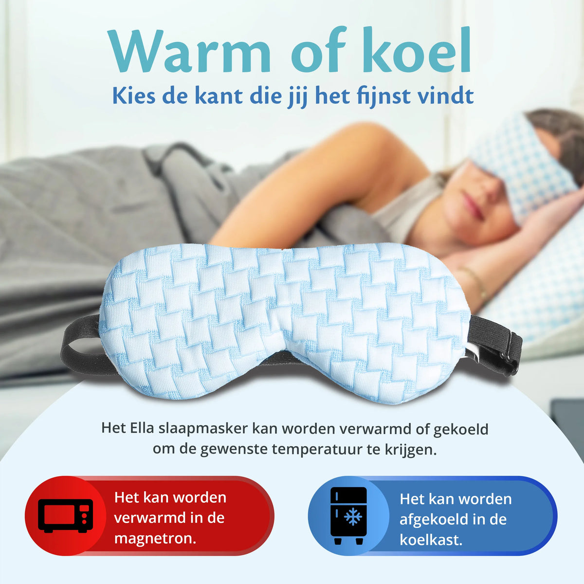 Leichtes Schlafmaske von Ella Verzwaard, ideal für einen komfortablen Nachtschlaf mit kühlendem und warmem Stoff.