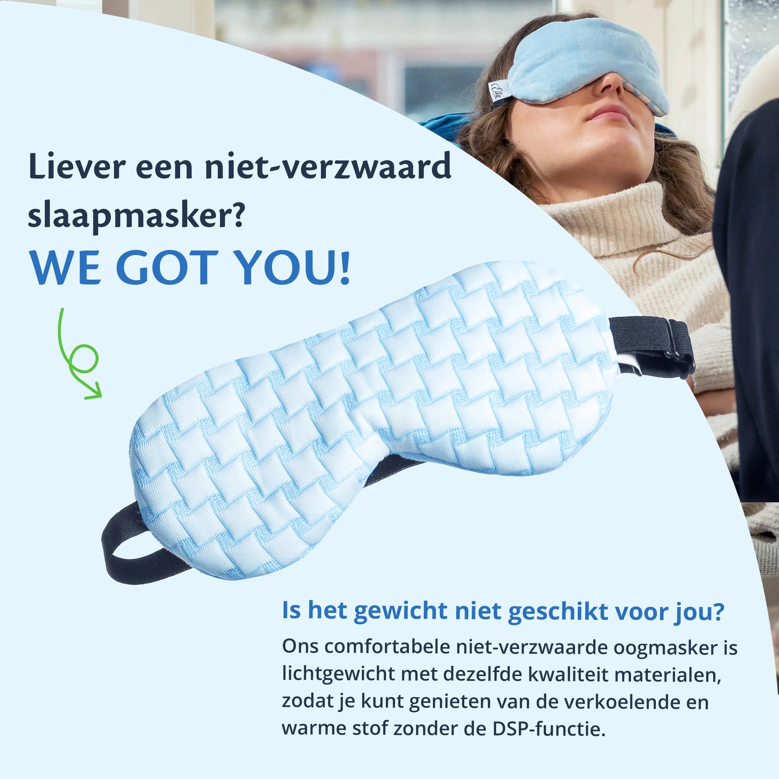 Bequemes und leichtes Augenmaske von Ella Verzwaard, perfekt für eine gute Nachtruhe mit kühlenden und warmen Materialien.
