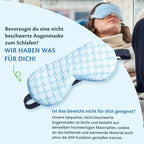 Hinweis auf die nicht beschwerte Augenmaske aus demselben Material, mit grünem Pfeil zum leichteren Modell